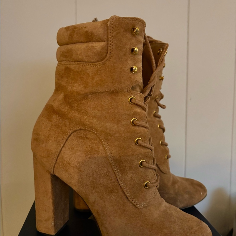 Women's Tan Suede Ankle Boots - Picture 4 of 4